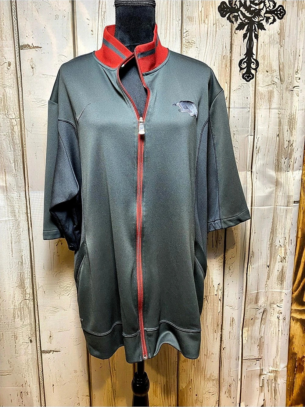 Nike Dri-FIT Men's Gray & Red Zip Athletic Jersey with Razorback Logo Sz-XL
